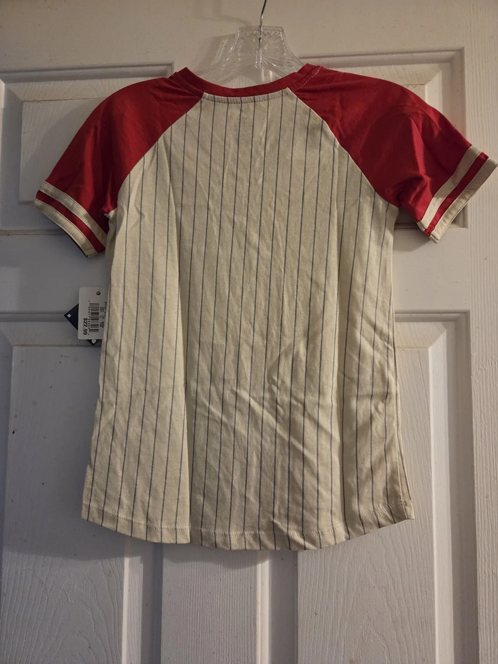 Genuine Merchandise Washington Nationals Red and White Pinstripe V-Neck Tee